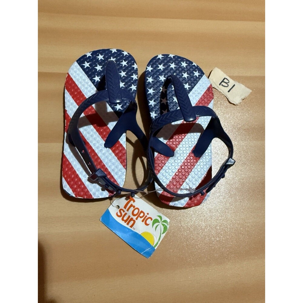 3/$15 Toddler Kids Patriotic Slippers 7/8 Red White Blue American Flag New